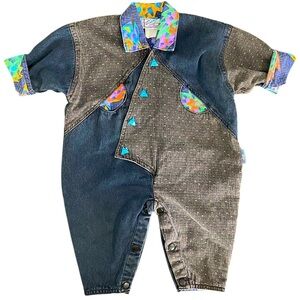 Vintage 80s 90 Baby Boy Denim Jumpsuit Romper Hip Hop Skater San Francisco Blues